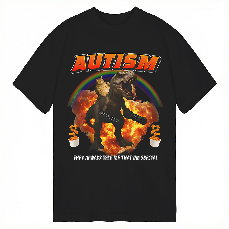 Modecanvas Funny Autism T-Rex Cat Meme DTG Printing Classic T-Shirt-modecanvas