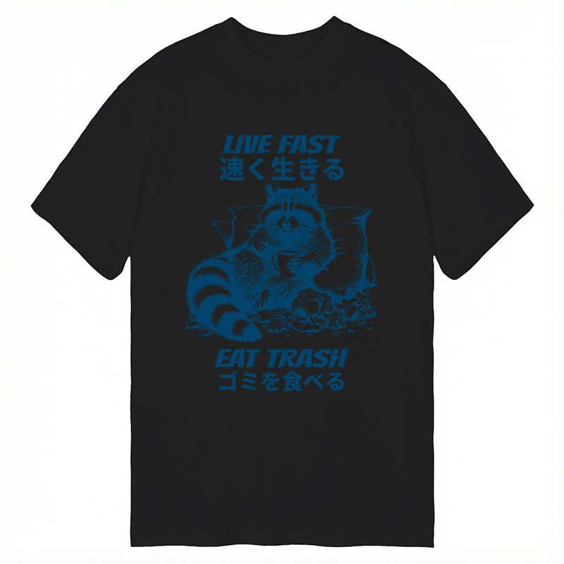 Modecanvas Live Fast Eat Trash Japanese Raccoon Meme DTG Printing Classic T-Shirt-modecanvas
