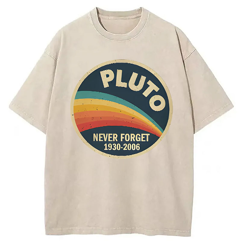 Modecanvas Never Forget Planet Pluto DTG Printing Washed T-Shirt