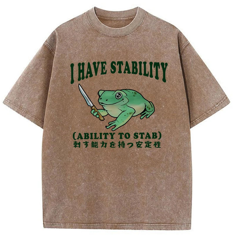 Modecanvas Mentally Stable Assassin Frog Washed T-Shirt-modecanvas