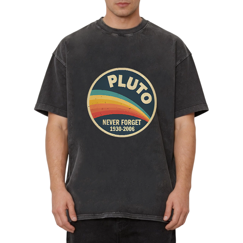 Modecanvas Never Forget Planet Pluto DTG Printing Washed T-Shirt