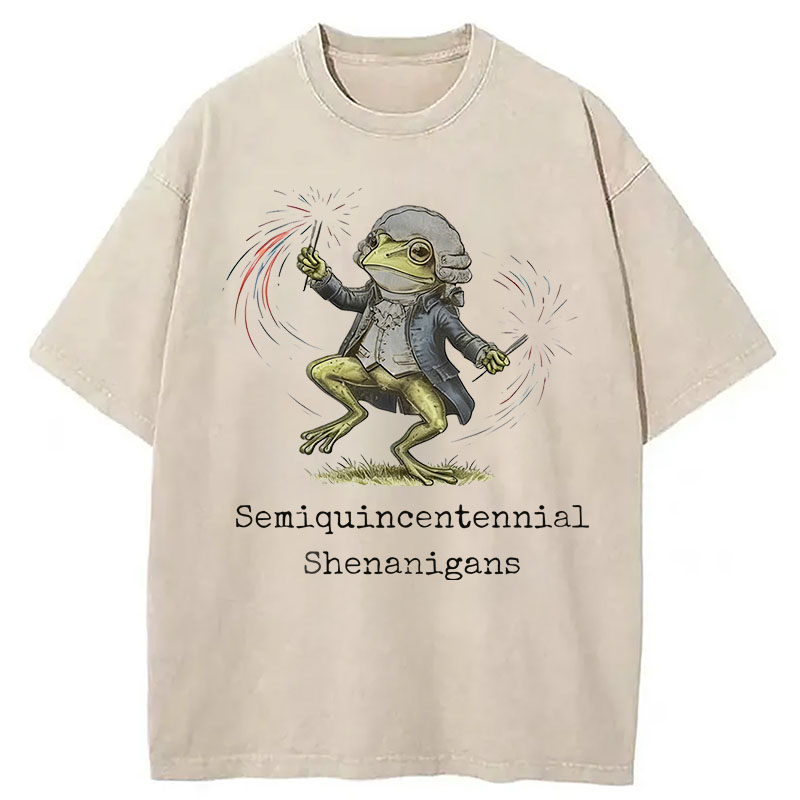 Modecanvas Funny Frog Semiquincentennial DTG Printing Washed T-Shirt