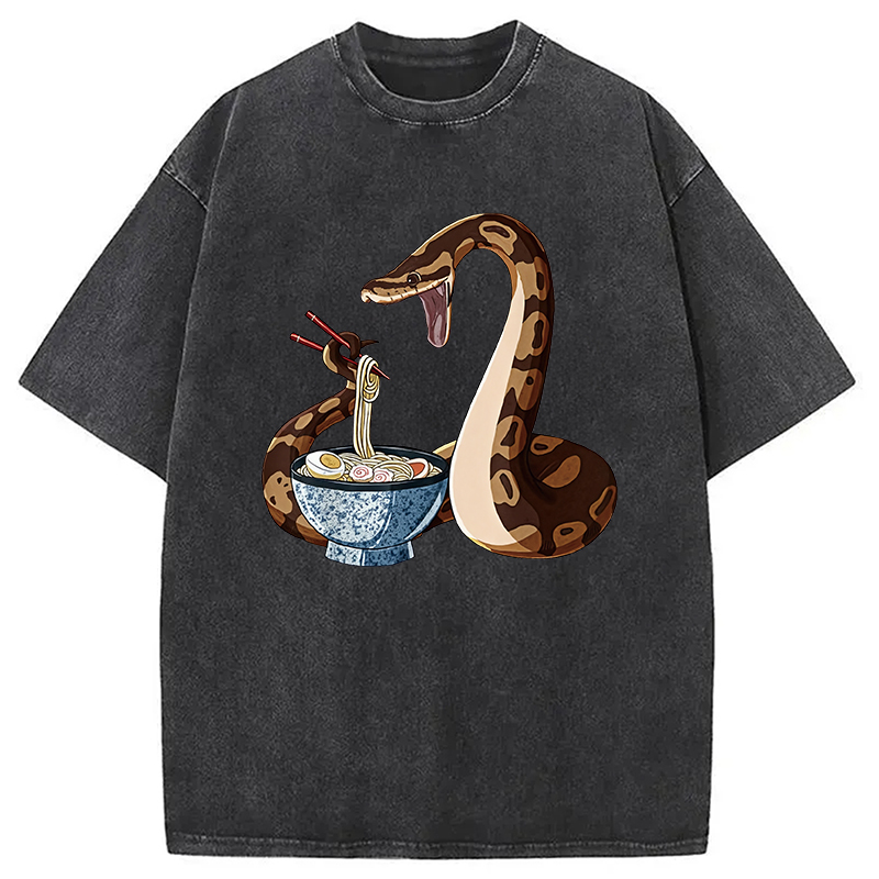 Modecanvas Japanese Kawaii Ramen Snake Funny Washed T-Shirt