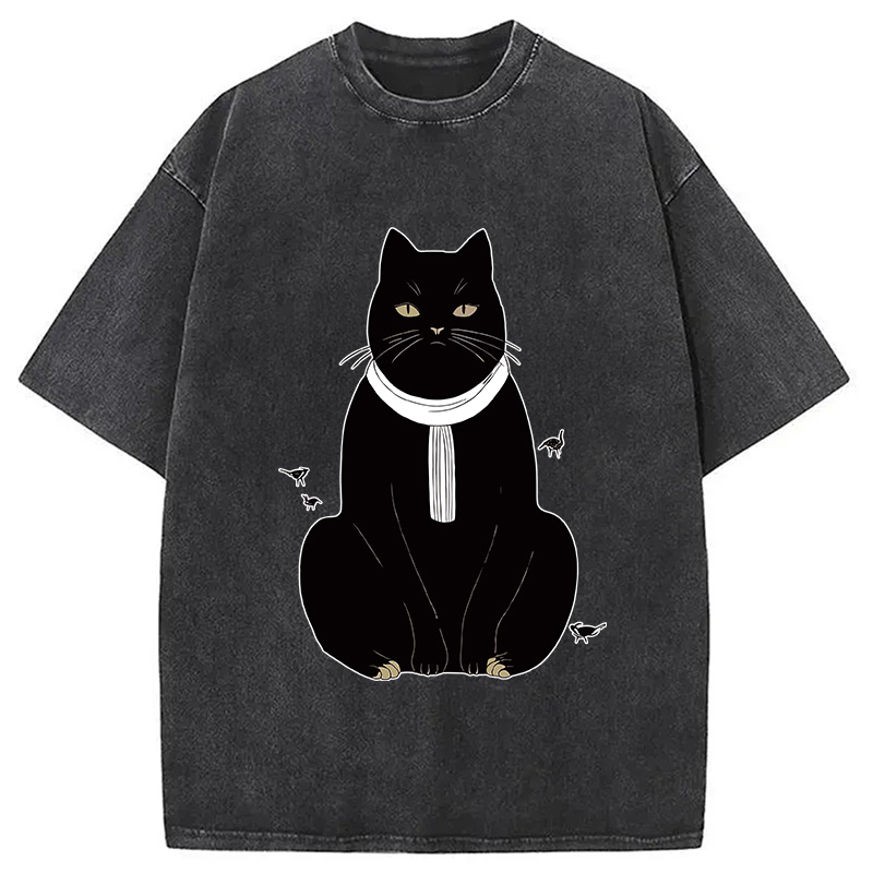 Modecanvas Japanese Cat With Scarf Washed T-Shirt