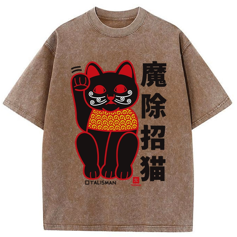 Modecanvas Magic Lucky Cat Washed T-Shirt