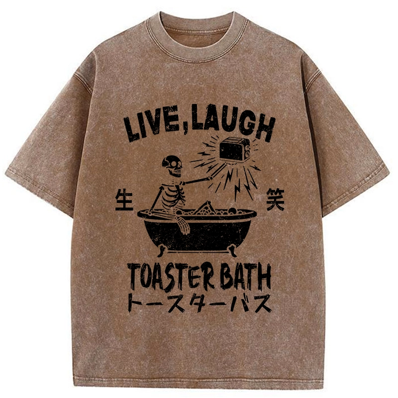 Modecanvas Funny Electric Shock Skeleton Washed T-Shirt-modecanvas