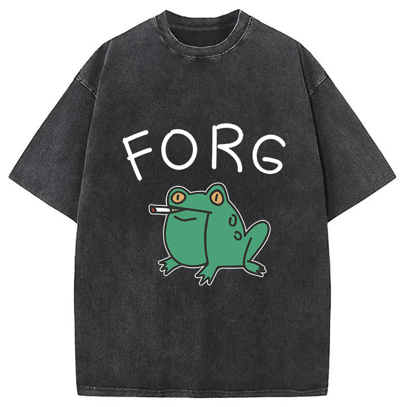 Modecanvas Smoking Frog Washed T-Shirt-modecanvas