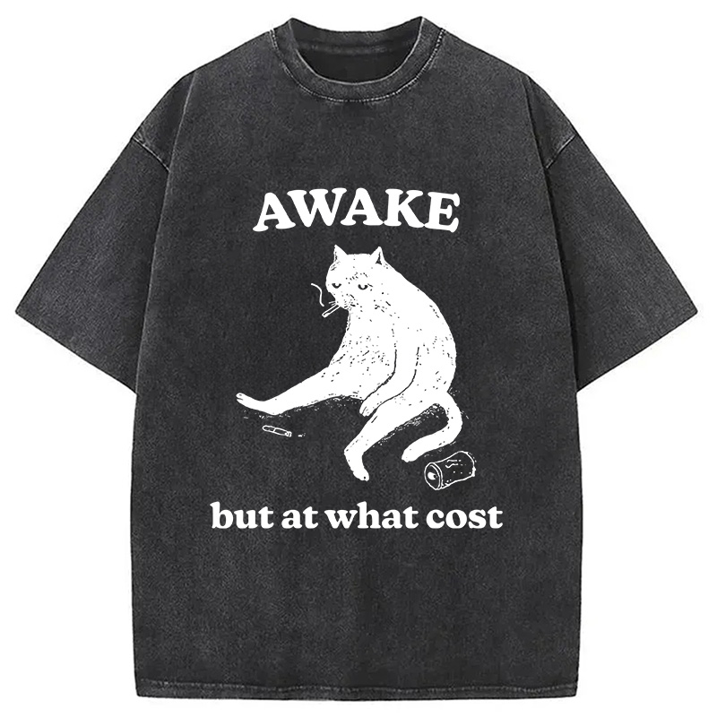 Modecanvas Decadent Smoking Cat Washed T-Shirt-modecanvas