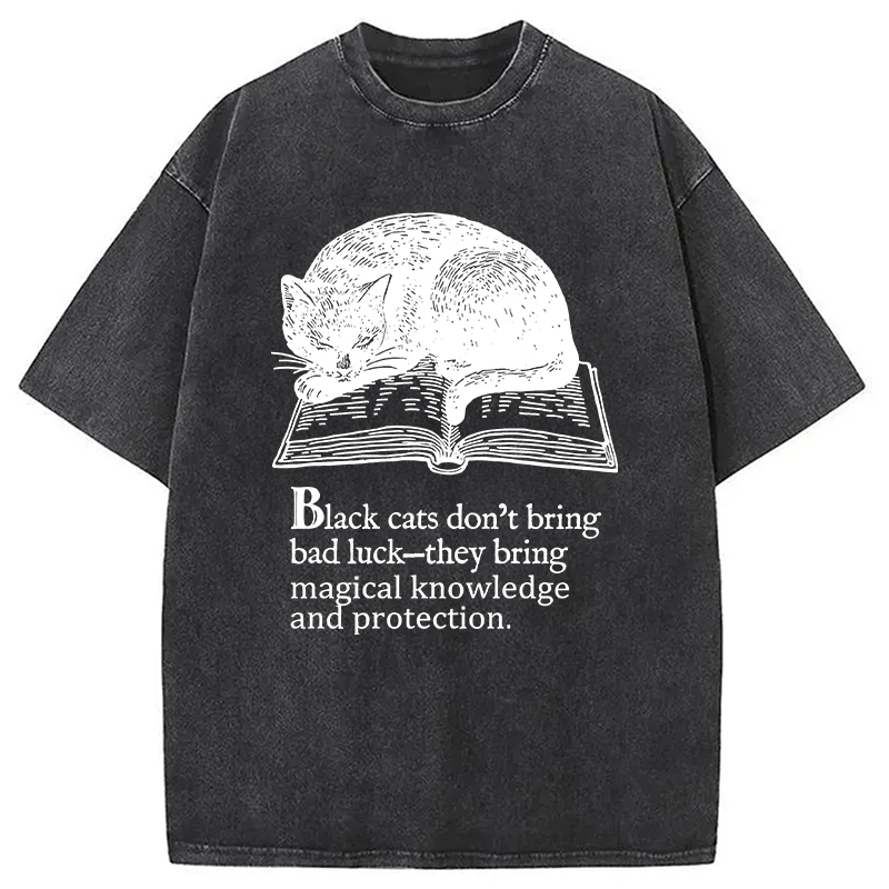 Modecanvas Black Cat Sleeping On A Book Washed T-Shirt