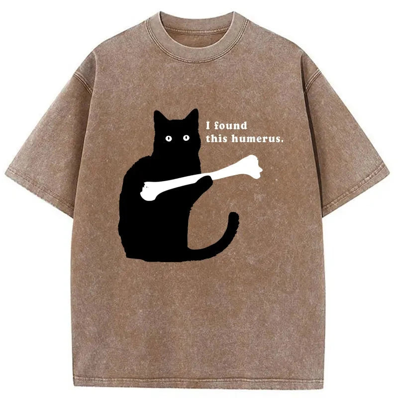 Modecanvas Cat Finds Human Bones Washed T-Shirt-modecanvas