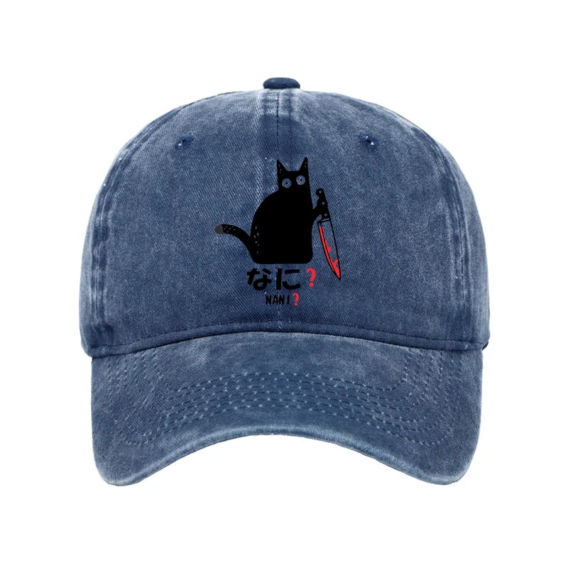 Modecanvas A Puzzled Cat Holding A Knife Washed Cap-modecanvas