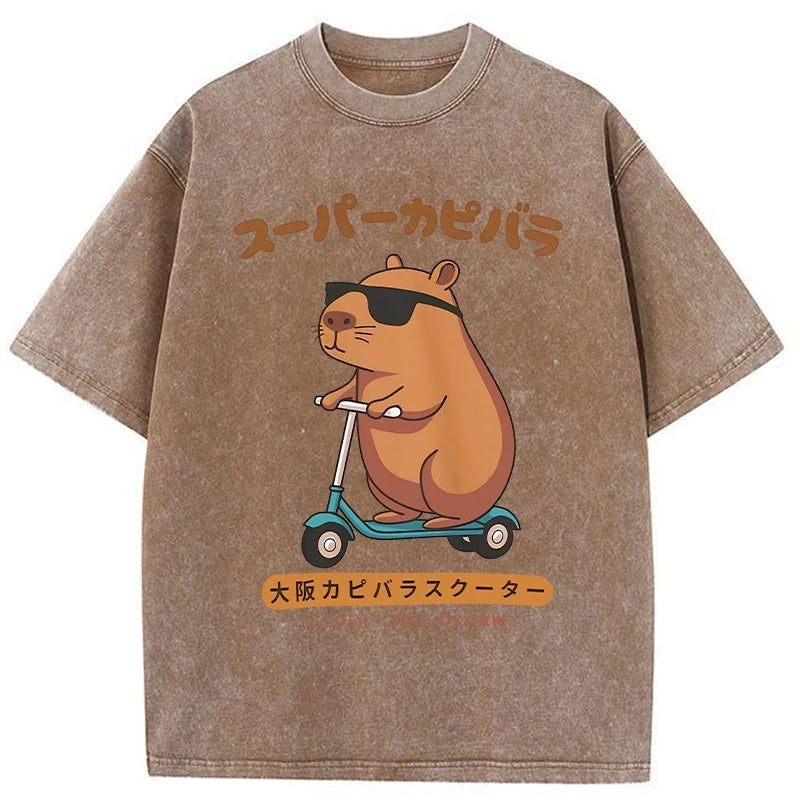 Modecanvas Osaka Capybara Scooter Washed T-Shirt