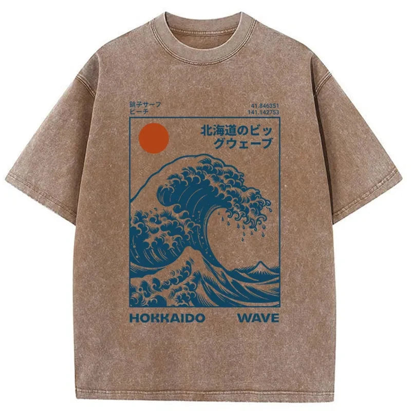 Modecanvas Hokkaido Wave Japan Washed T-Shirt-modecanvas