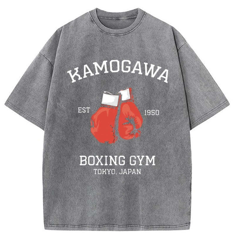 Modecanvas Retro Boxing Gloves Manga Anime Washed T-Shirt-modecanvas