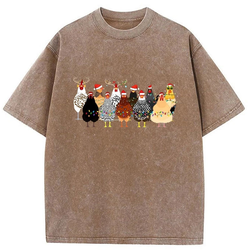 Modecanvas A Flock Of Christmas Chickens Washed T-Shirt
