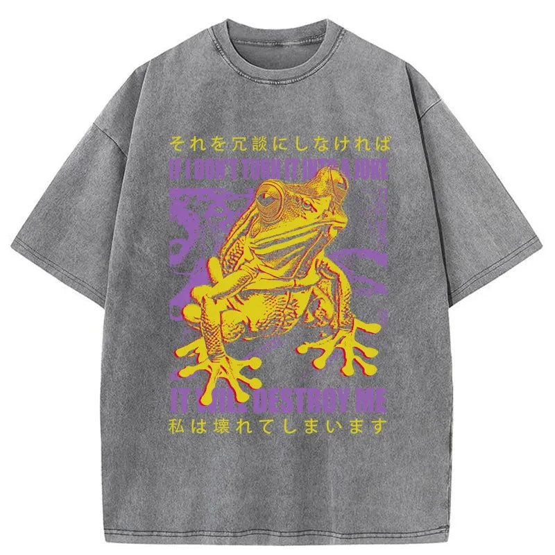 Modecanvas A Frog Prone To Emotional Breakdown Washed T-Shirt