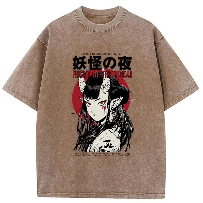 Modecanvas Yokai Aesthetic Japanese Streetwear Washed T-Shirt