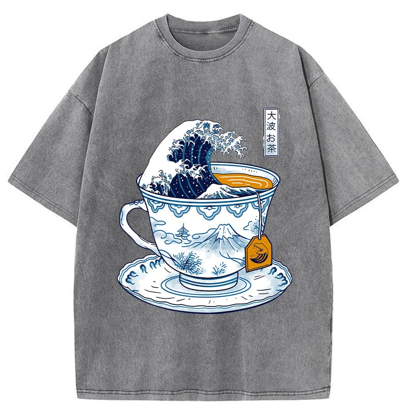 Modecanvas The Great Kanagawa Tea Wave Washed T-Shirt