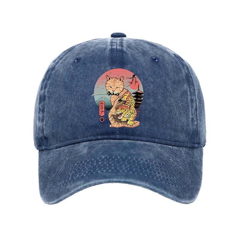 Modecanvas Katana Cat Tattoo Washed Cap-modecanvas