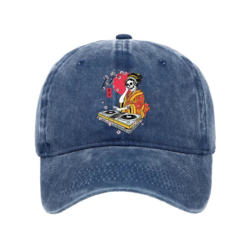 Modecanvas Japanese Geisha DJ Skull Washed Cap-modecanvas