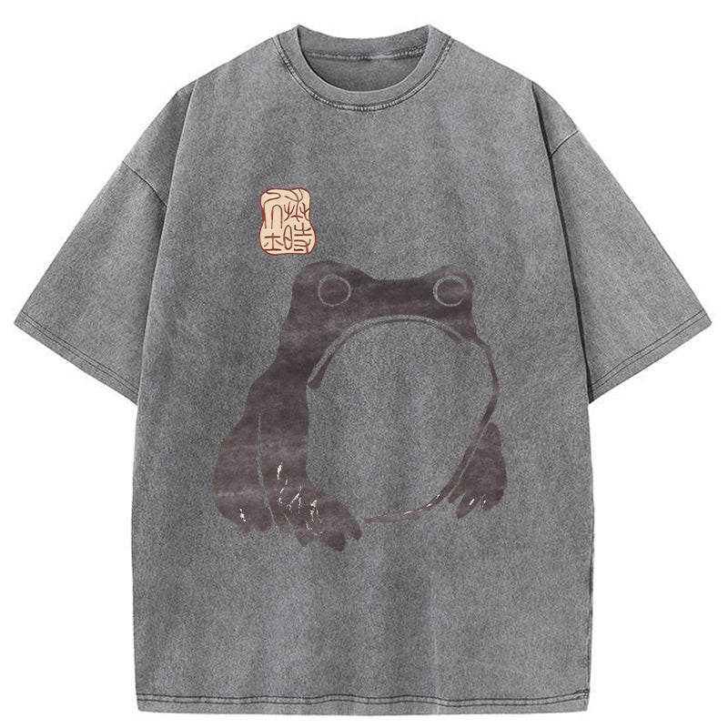 Modecanvas Matsumoto Hoji Woodblock Print Frog Washed T-Shirt-modecanvas