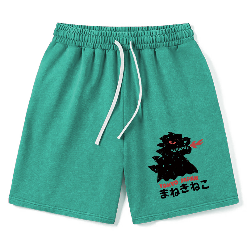 Modecanvas Japanese Fortune Cat Washed Shorts