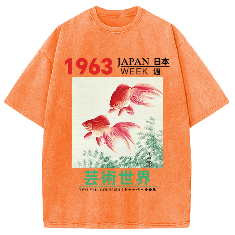 Modecanvas Two Veil Goldfish DTG Printing Washed T-Shirt