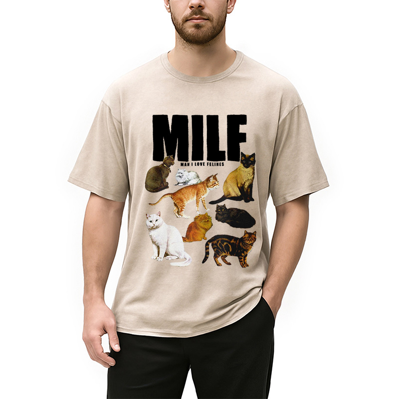 Modecanvas Man I Love Felines Cute Cat Washed T-Shirt