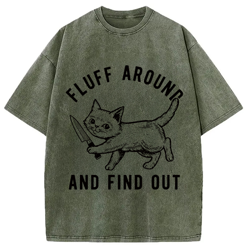 Modecanvas Fluff Around and Find Out Cat DTG Printing Washed T-Shirt