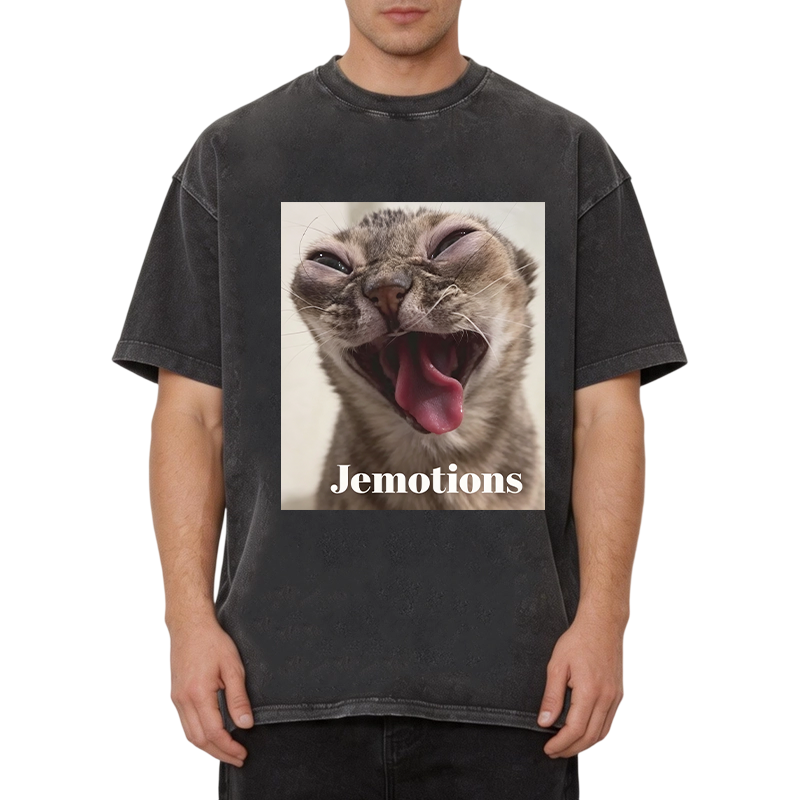 Modecanvas Jemotions Cat Meme DTG Printing Washed T-Shirt