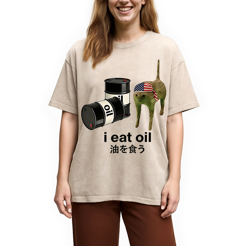 Modecanvas I Eat Oil DTG Printing Washed T-Shirt