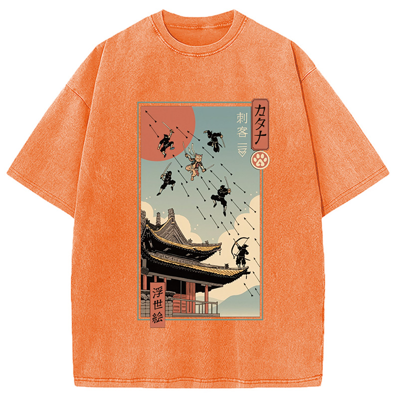 Modecanvas Catana Fight in Edo Washed T-Shirt