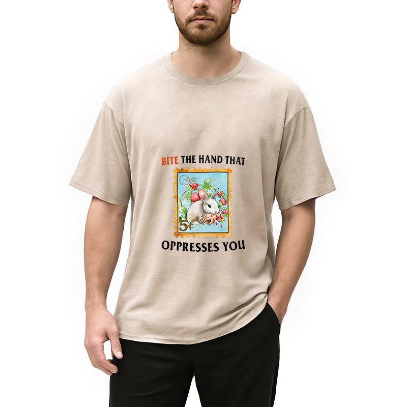Modecanvas Bite The Hand DTG Printing Washed T-Shirt