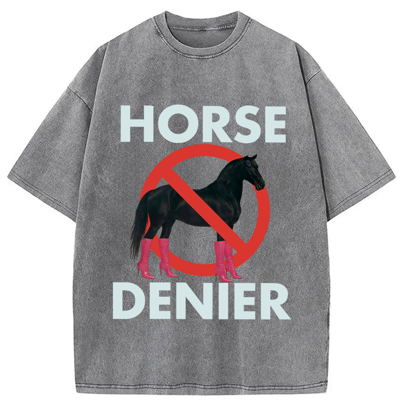 Modecanvas Funny High-Heel Noir Horse Denier DTG Printing Washed T-Shirt