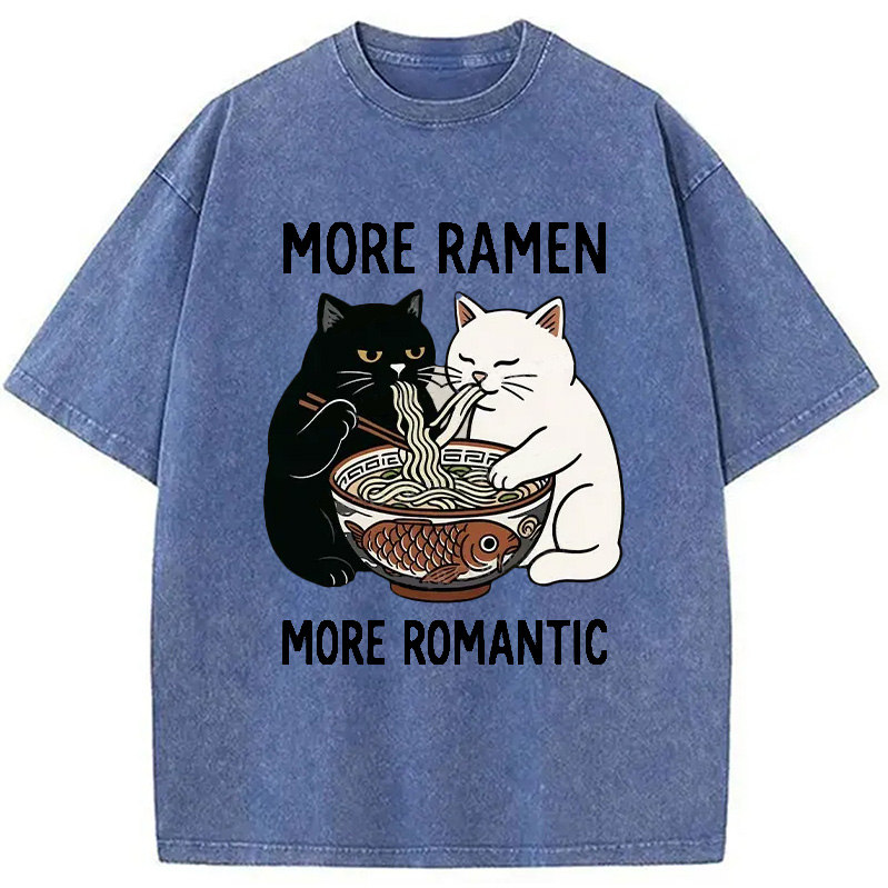Modecanvas Two Cats Are Eating Ramen Washed T-Shirt