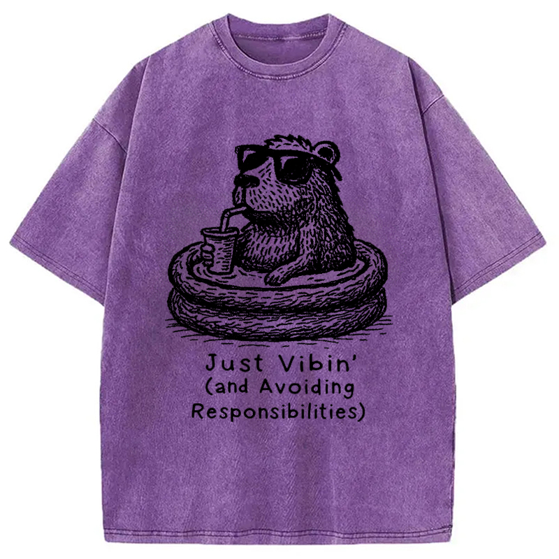 Modecanvas Capybara On A Bathing Vacation Washed T-Shirt
