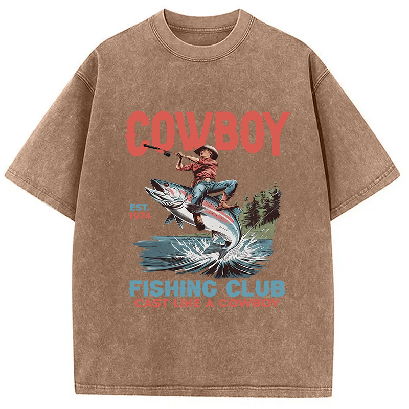 Modecanvas Vintage Cowboy Fish Washed T-Shirt