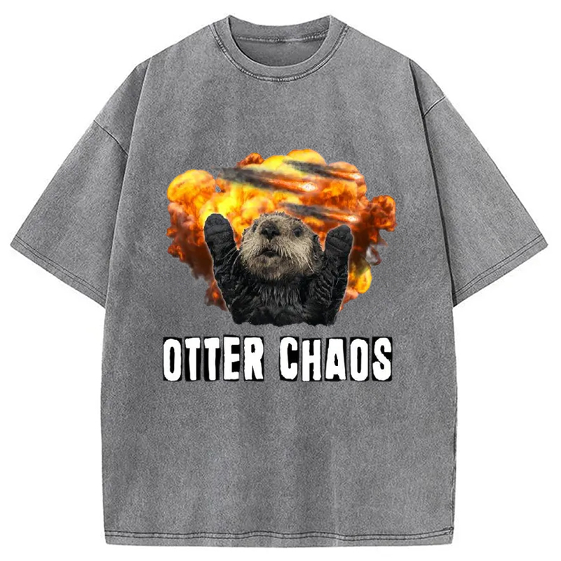 Modecanvas Otter Chaos Washed T-Shirt-modecanvas
