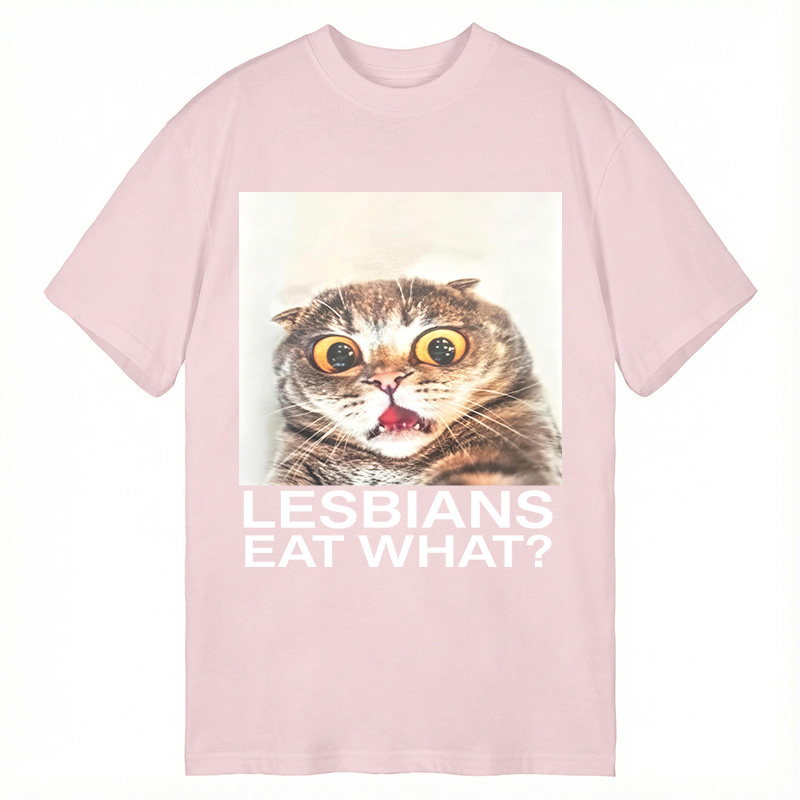 Modecanvas Lesbians Eat What? Shocked Cat Meme DTG Printing Classic T-Shirt-modecanvas