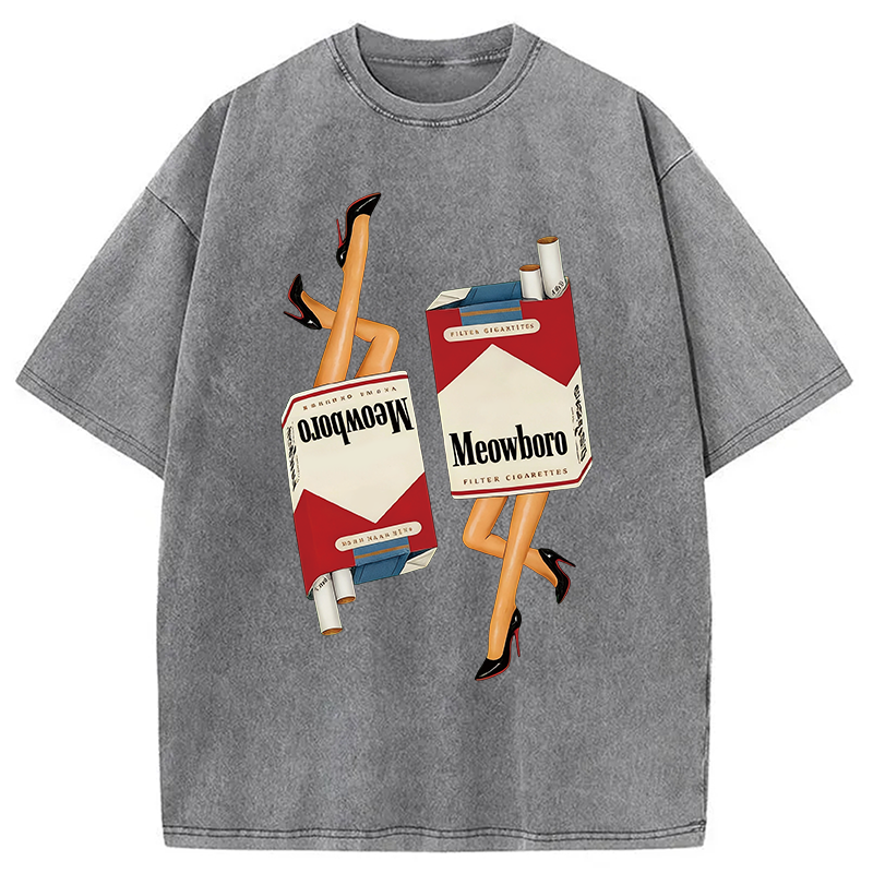 Modecanvas Funny Meowboro Meme Washed T-Shirt