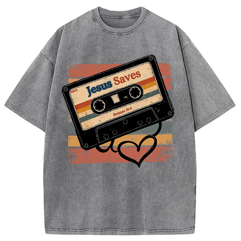 Modecanvas Jesus Saves DTG Printing Washed T-Shirt