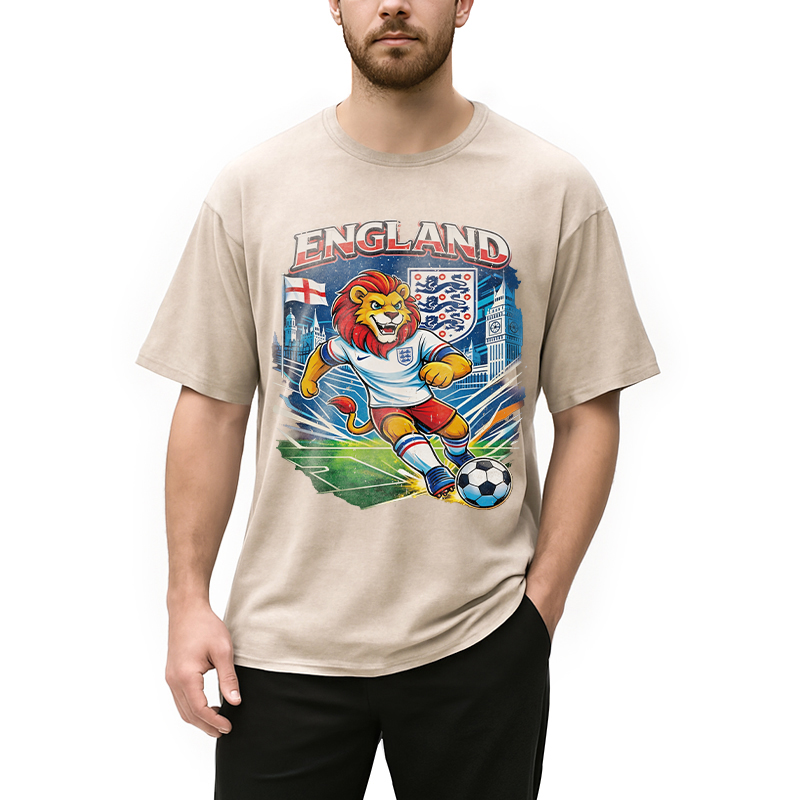 Modecanvas England Lion Soccer DTG Printing Washed T-Shirt