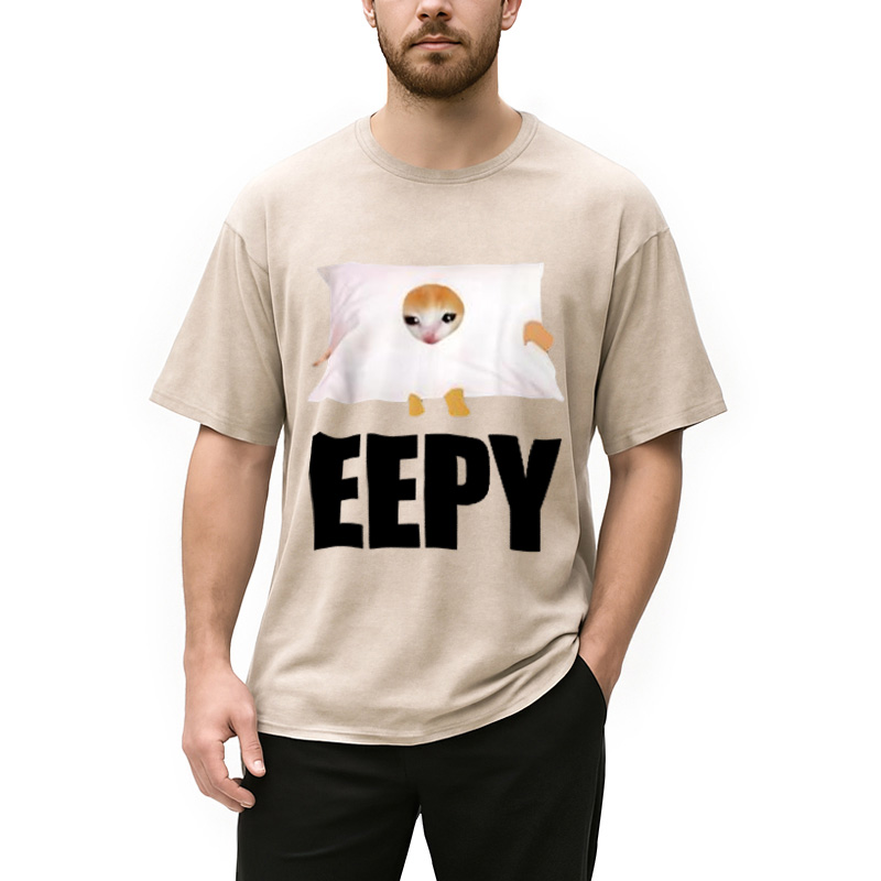 Modecanvas Eepy Cat Saying Washed T-Shirt