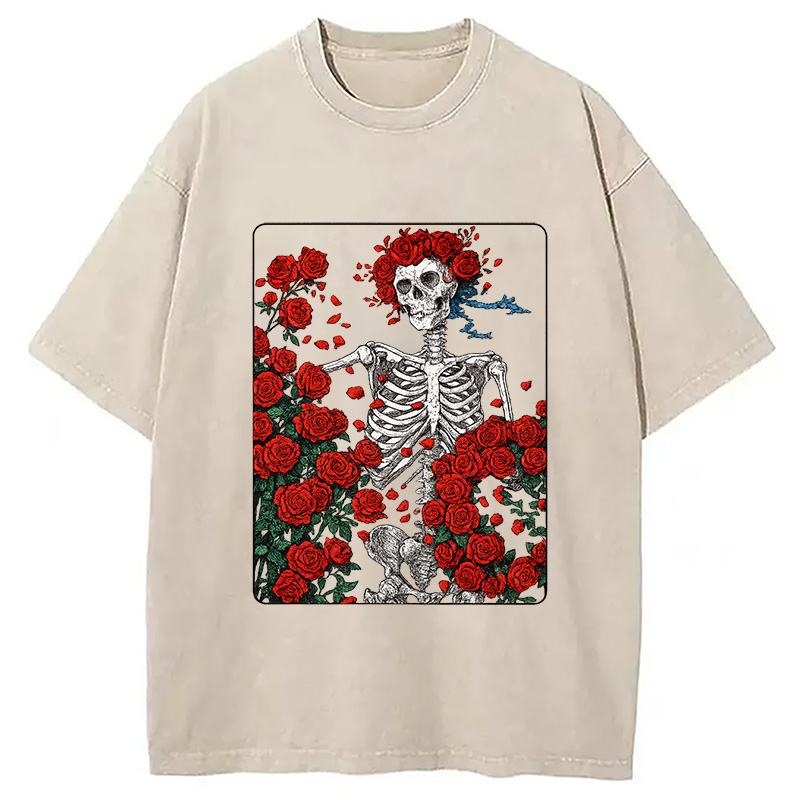 Modecanvas Woodcut Wheel & Roses Washed T-Shirt