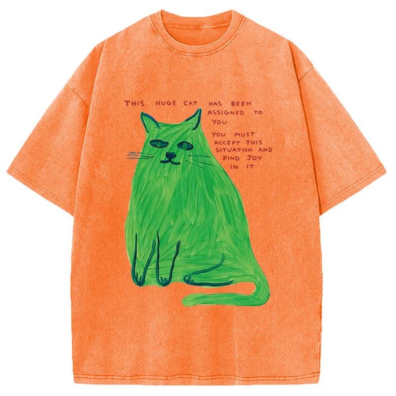 Modecanvas his Huge Cat DTG Printing Washed T-Shirt