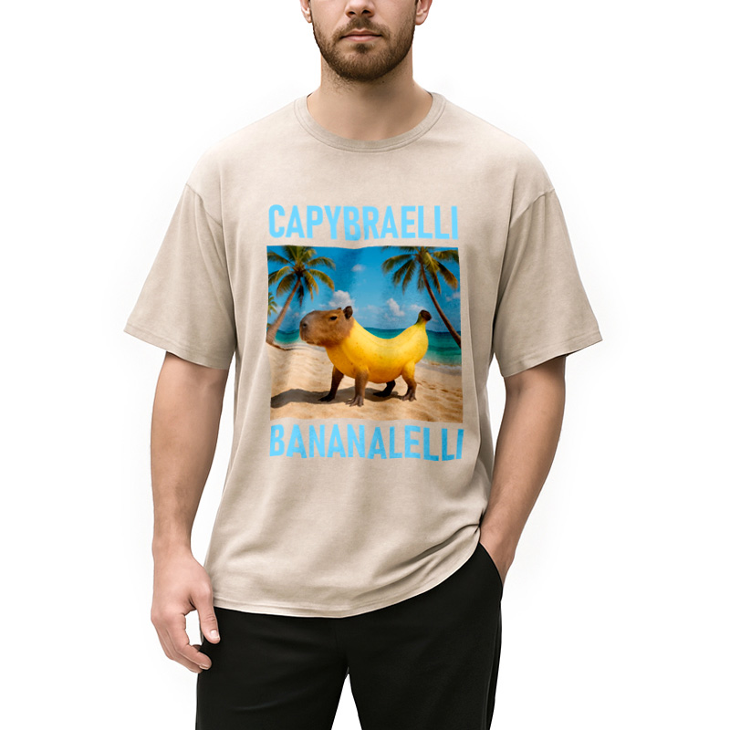 Modecanvas Capybara Banana Brainrot Washed T-Shirt