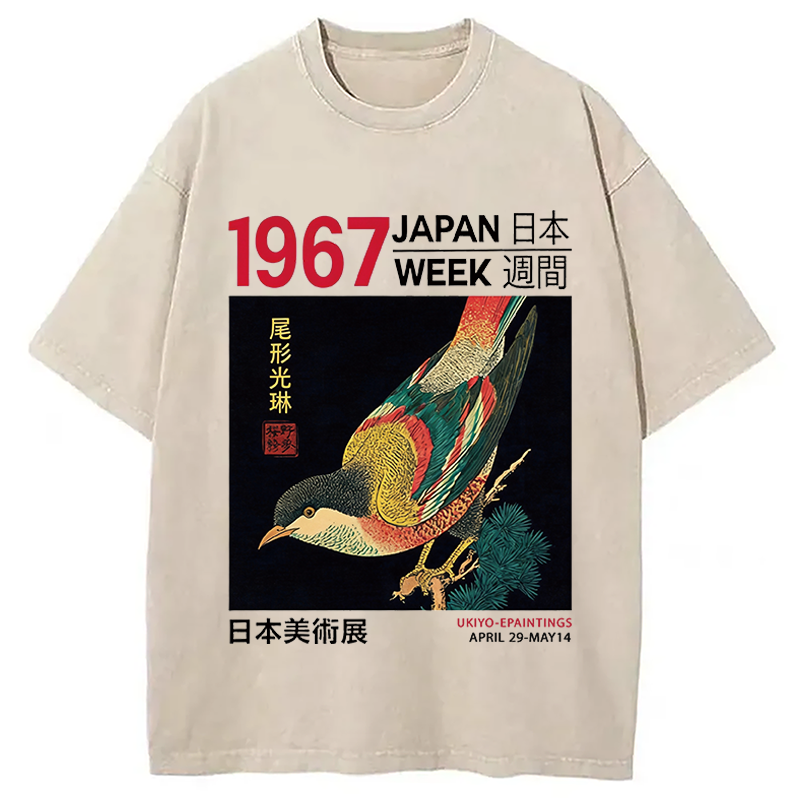 Modecanvas Bird Of Ukiyo-e DTG Printing Washed T-Shirt