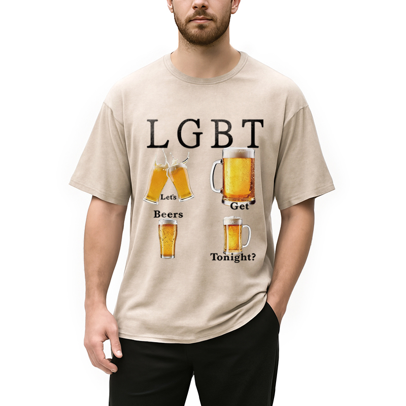 Modecanvas Lets Get Beers DTG Printing Washed T-Shirt-modecanvas
