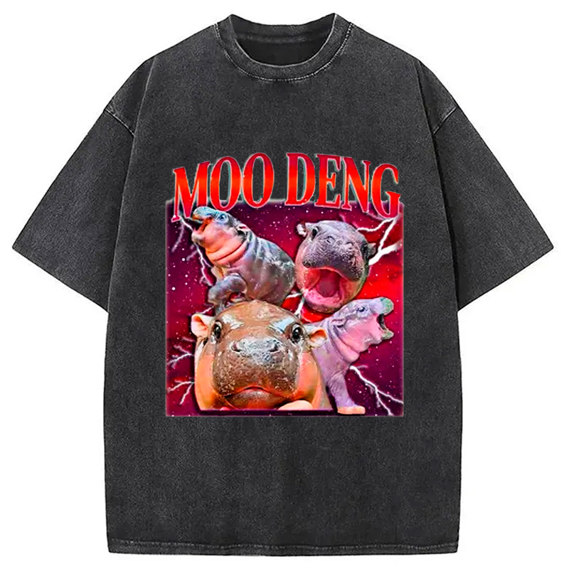 Modecanvas Moo Deng With The Moon Washed T-Shirt