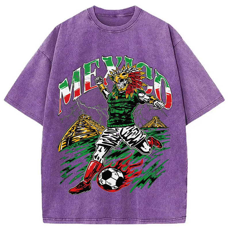 Modecanvas Mexico Soccer Skull DTG Printing Washed T-Shirt
